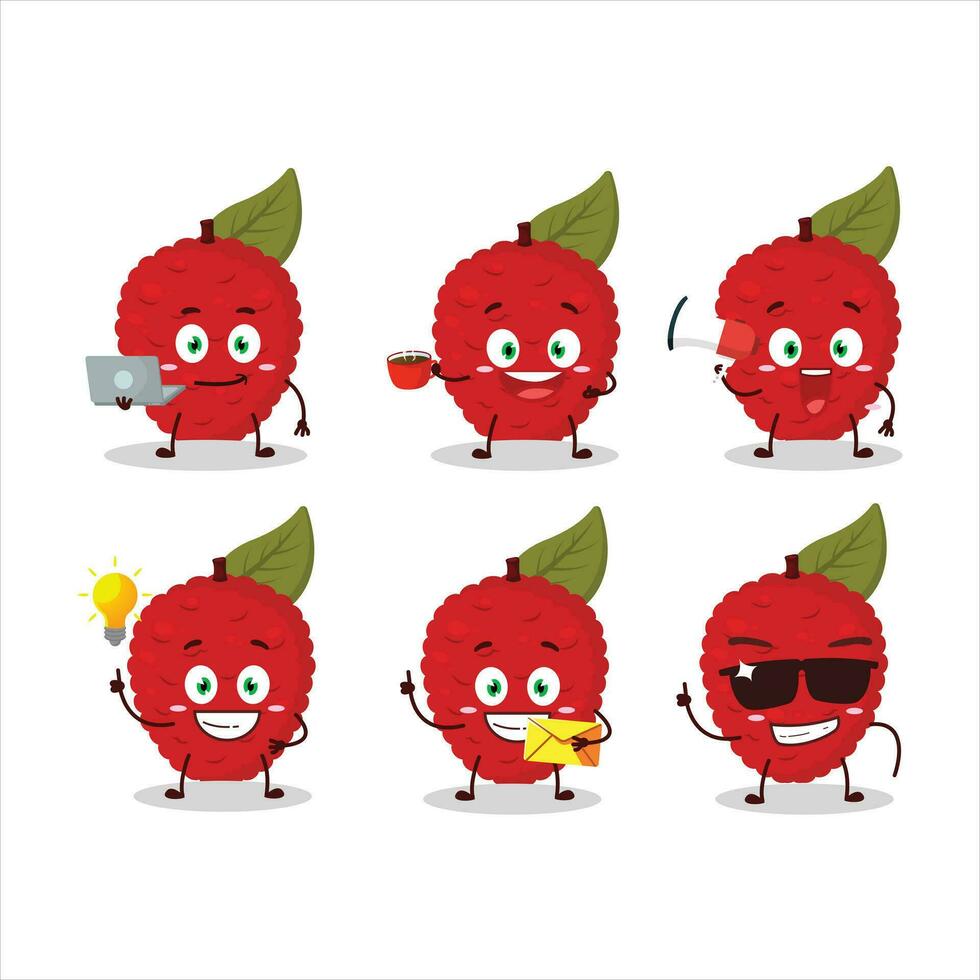 Lychee cartoon character with various types of business emoticons vector