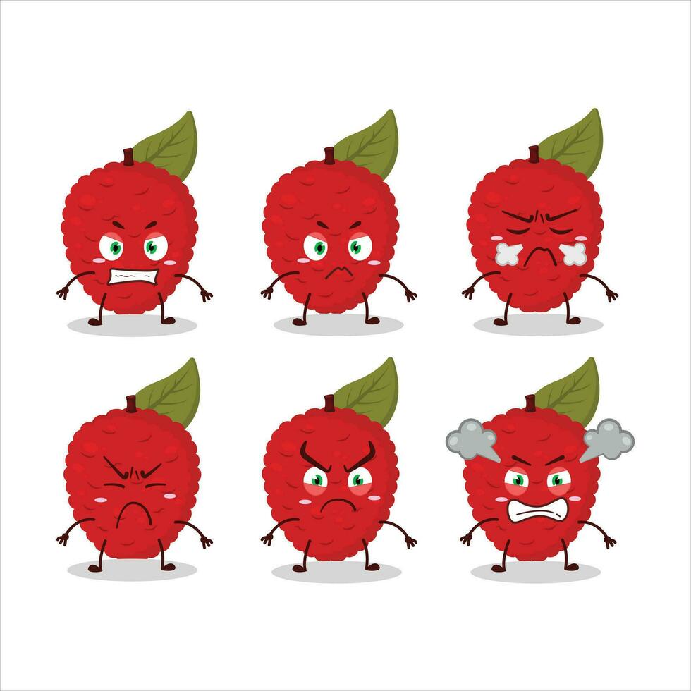 Lychee cartoon character with various angry expressions vector