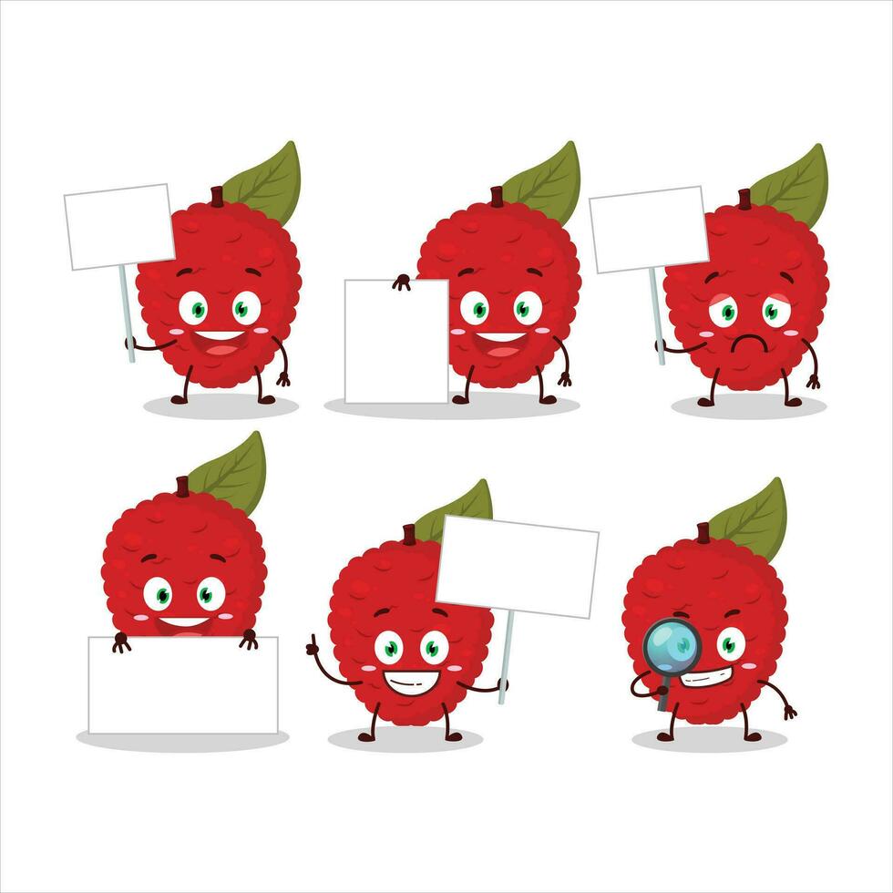 Lychee cartoon in character bring information board vector