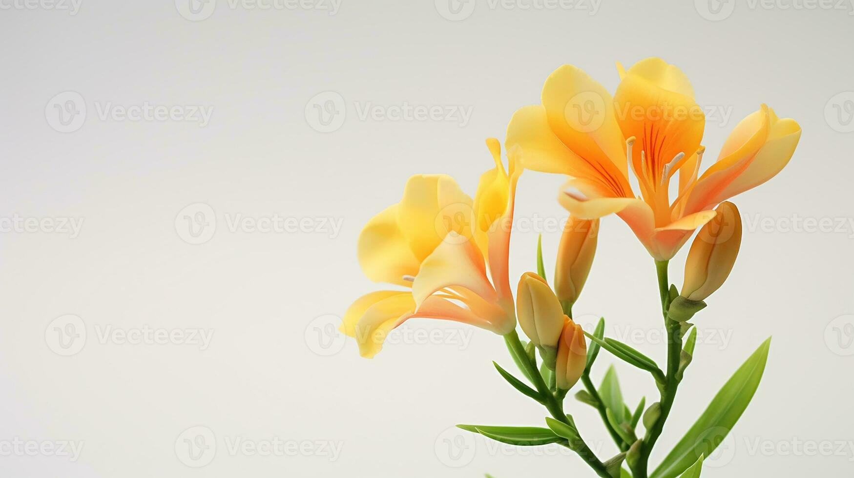 Photo of beautiful Freesia flower isolated on white background. Generative AI