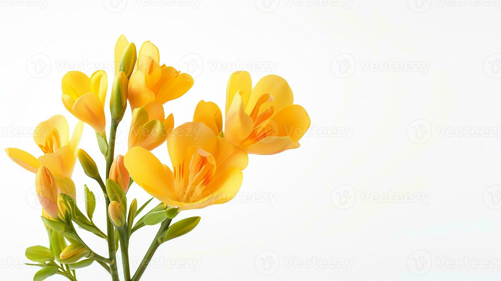 Photo of beautiful Freesia flower isolated on white background. Generative AI