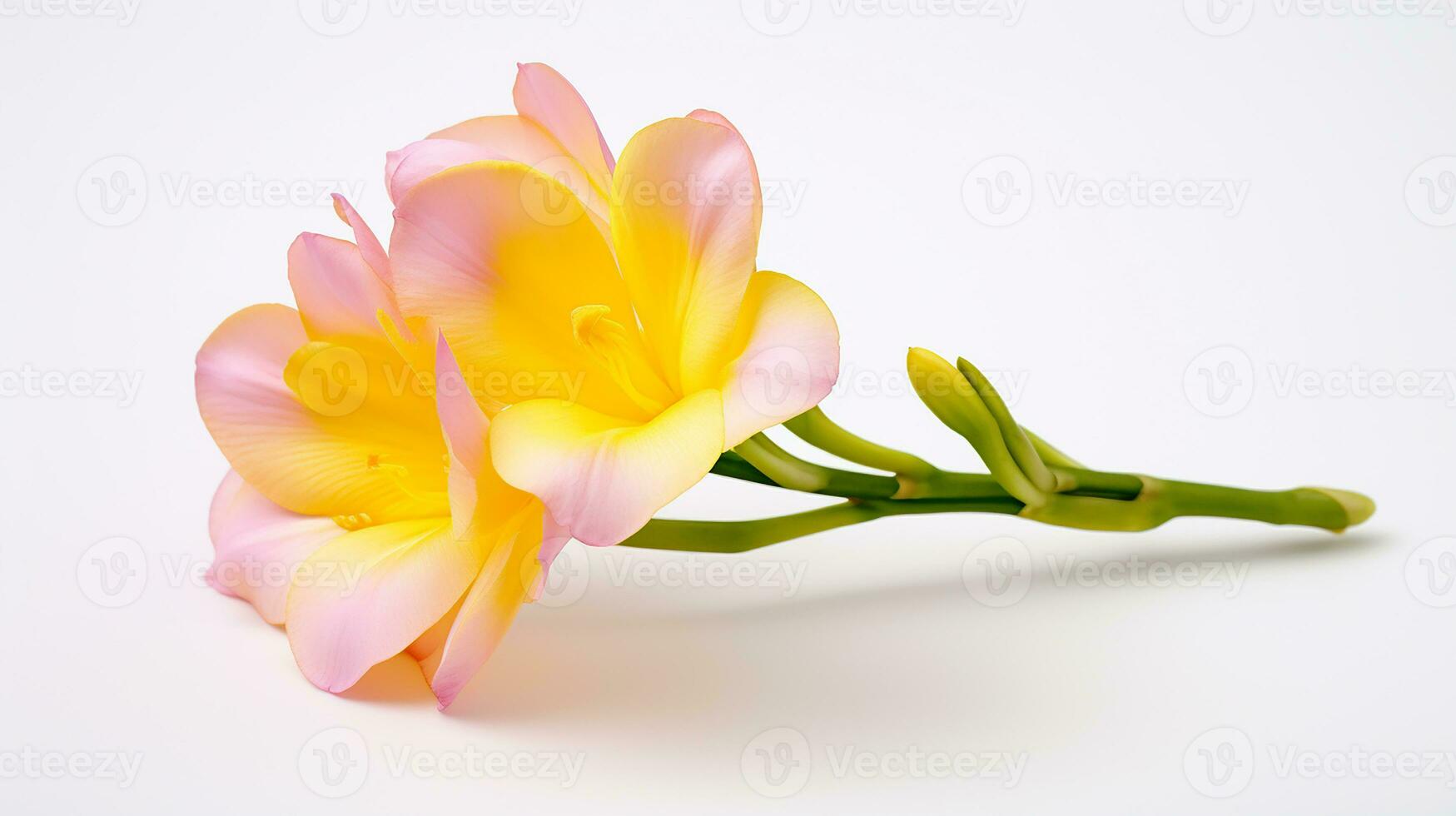 Photo of beautiful Freesia flower isolated on white background. Generative AI