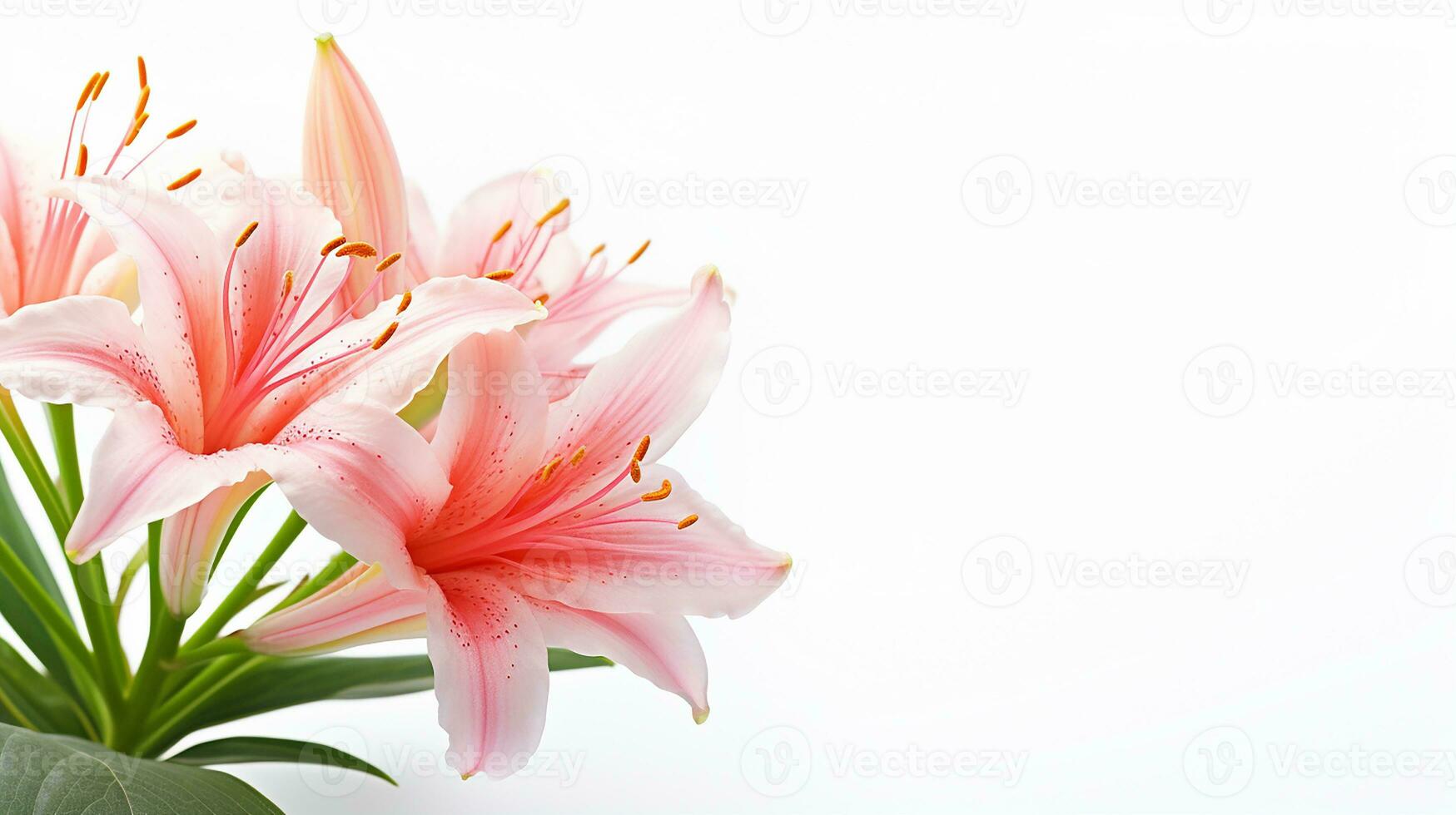 Photo of beautiful Fairy Lily flower isolated on white background. Generative AI