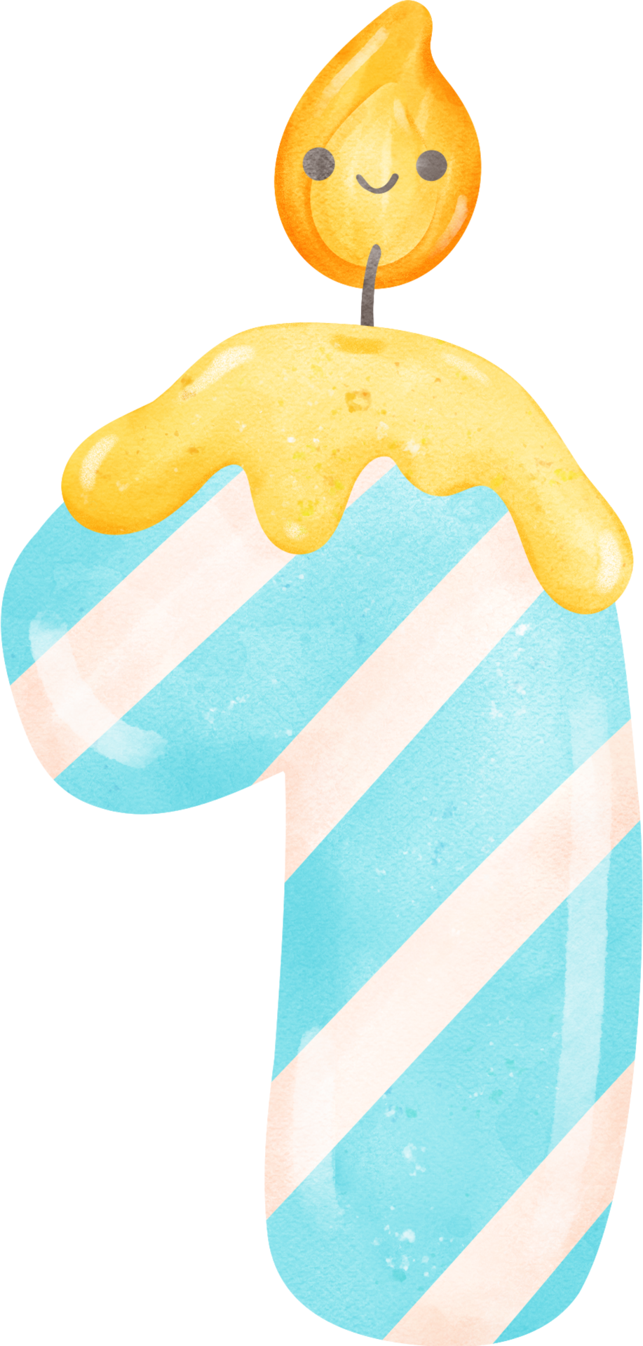 cute blue birthday candle doodle number 1, one with smile light cartoon