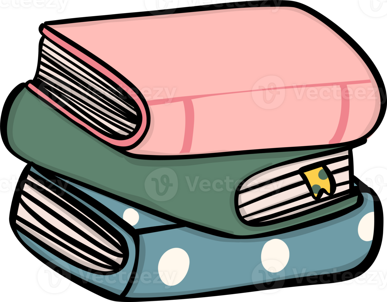 Cute doodle stack of books illustrations hand drawn cartoon drawing png