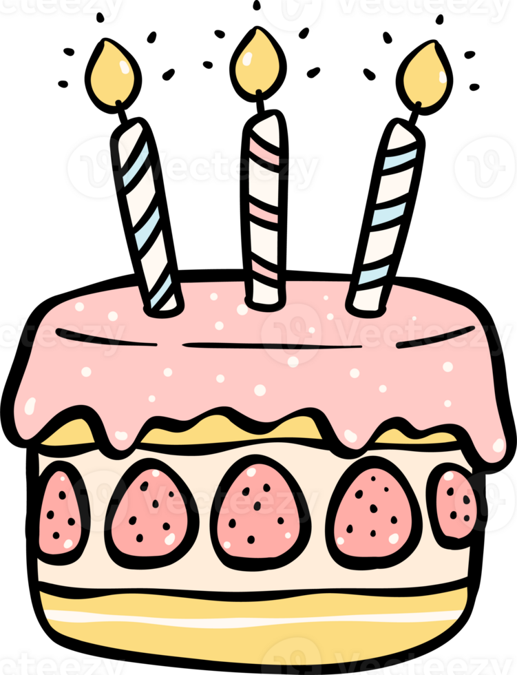 Cute Birthday cake outline doodle cartoon illustration png