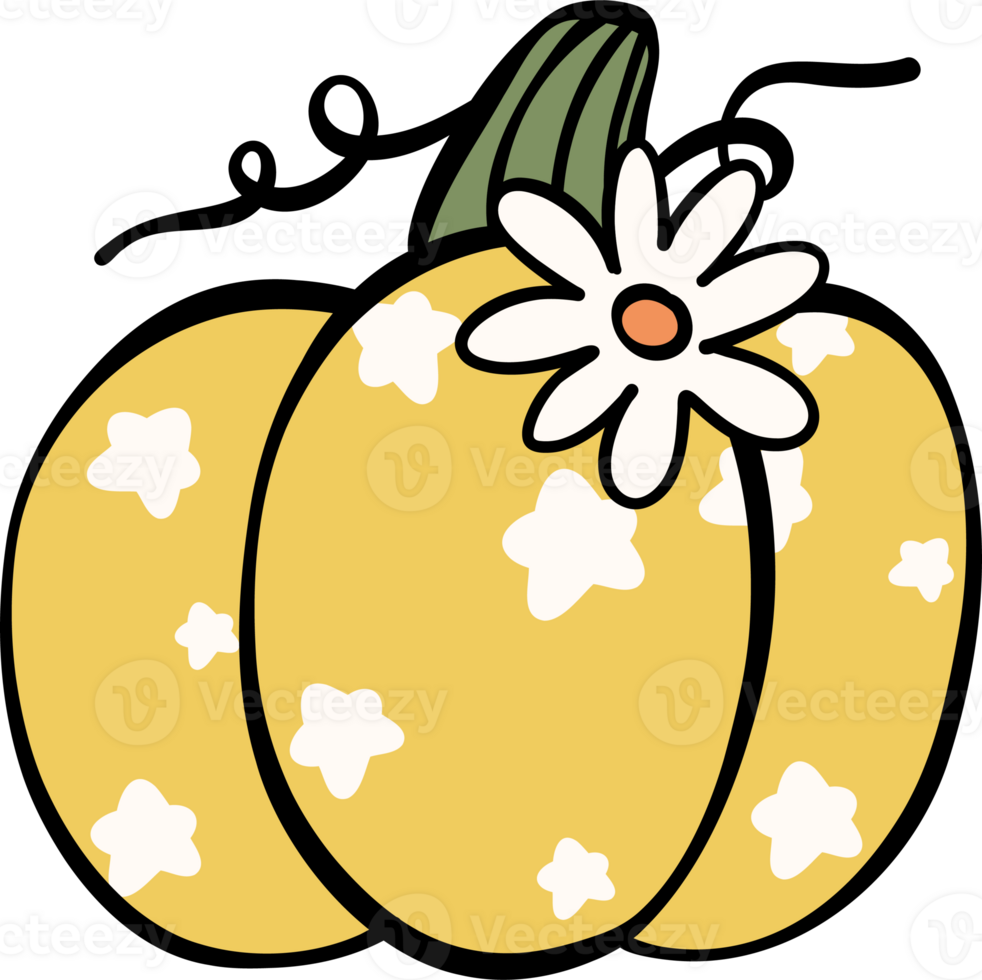 Cute Yellow Retro Autumn Pumpkin Doodle Art, Playful Hand Drawn Illustration png