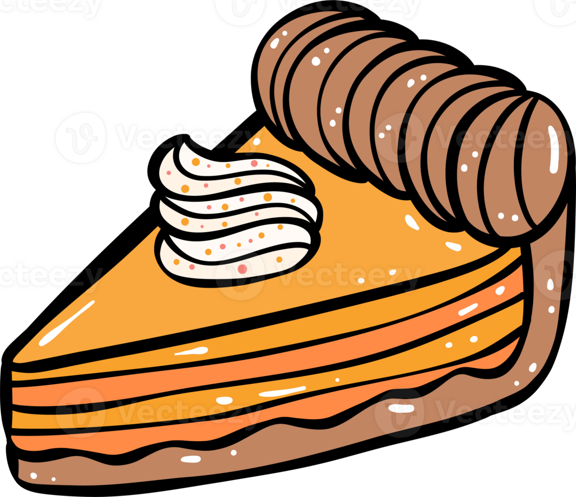 Cute Pumpkin Spice pie food cartoon doodle outline illustration png