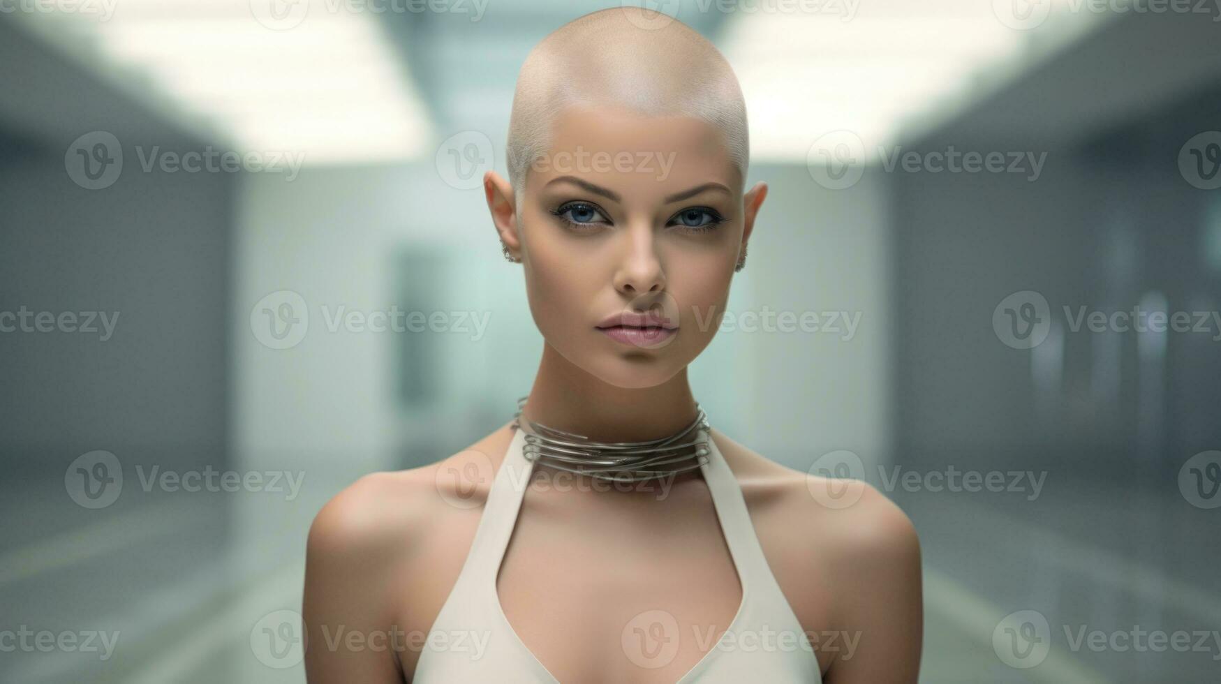 Portrait of confident bald woman. Generative AI photo