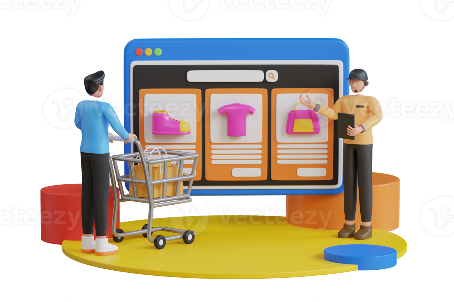 3D Illustration of Live Commerce, E-commerce and Online Selling. Influencers sell goods while broadcasting live on mobile sites png