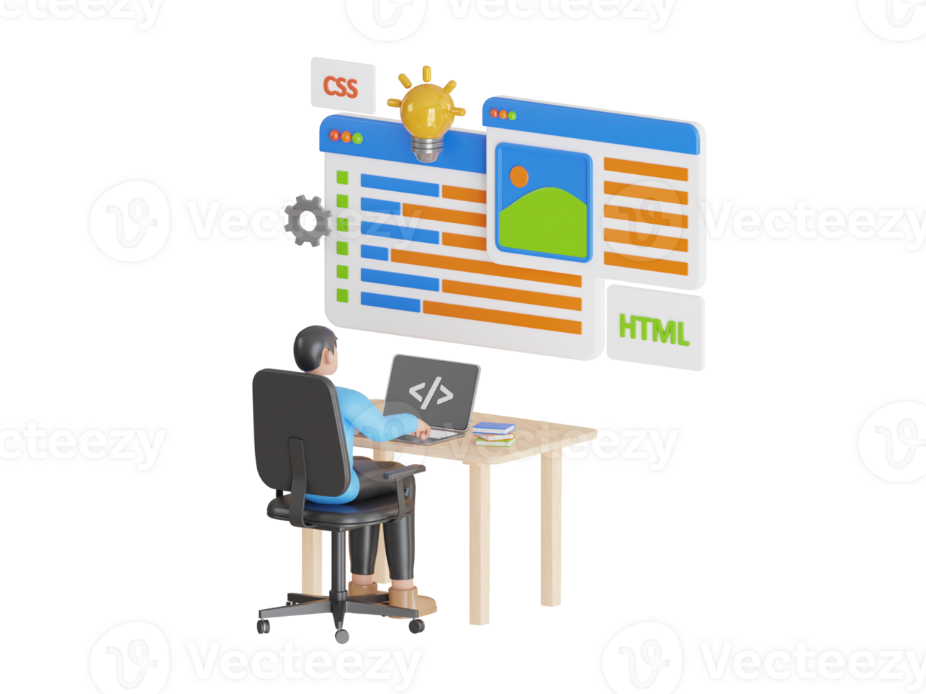 Web development and coding. 3D Illustration of Web Development for website and mobile website. 3d illustration png