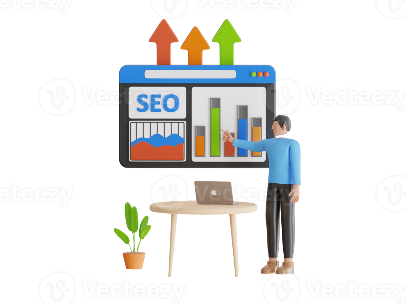 3D Illustration of SEO ranking. 3D SEO Optimization, web analytics and seo marketing concept. SEO strategy 3d illustration png