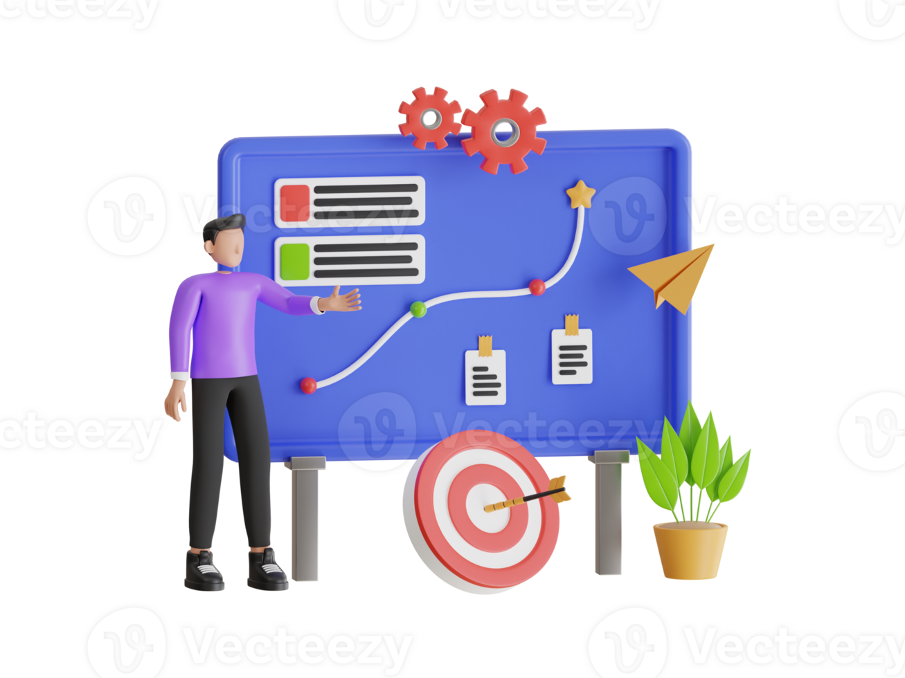 bedrijf plan concept. strategisch planning, plan naar overwinnen moeilijkheid of hindernis naar bereiken doel of doelwit. 3d illustratie png