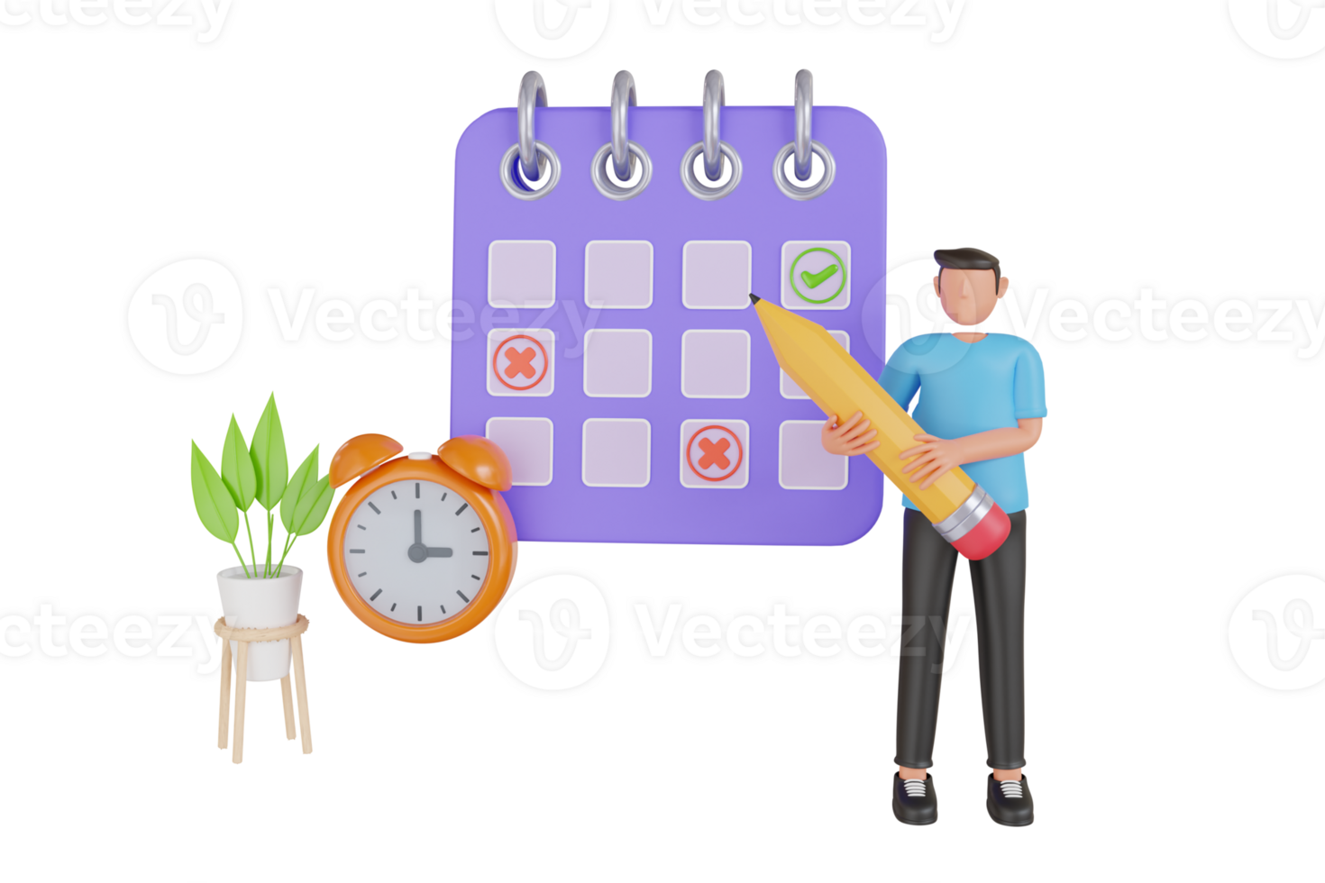 Planung Tag Planung geplanter Termin im Kalender 3d Illustration. Szene zum Zeitplan Planung, Wirksam Zeit Management, Arbeit Organisation System png