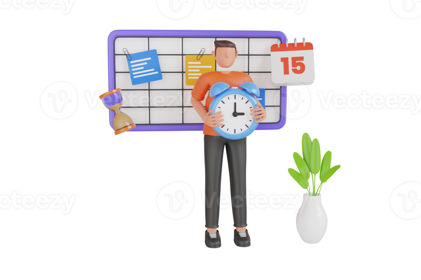 Planning strategy and time management 3d illustration. organizing work time and planning the date png