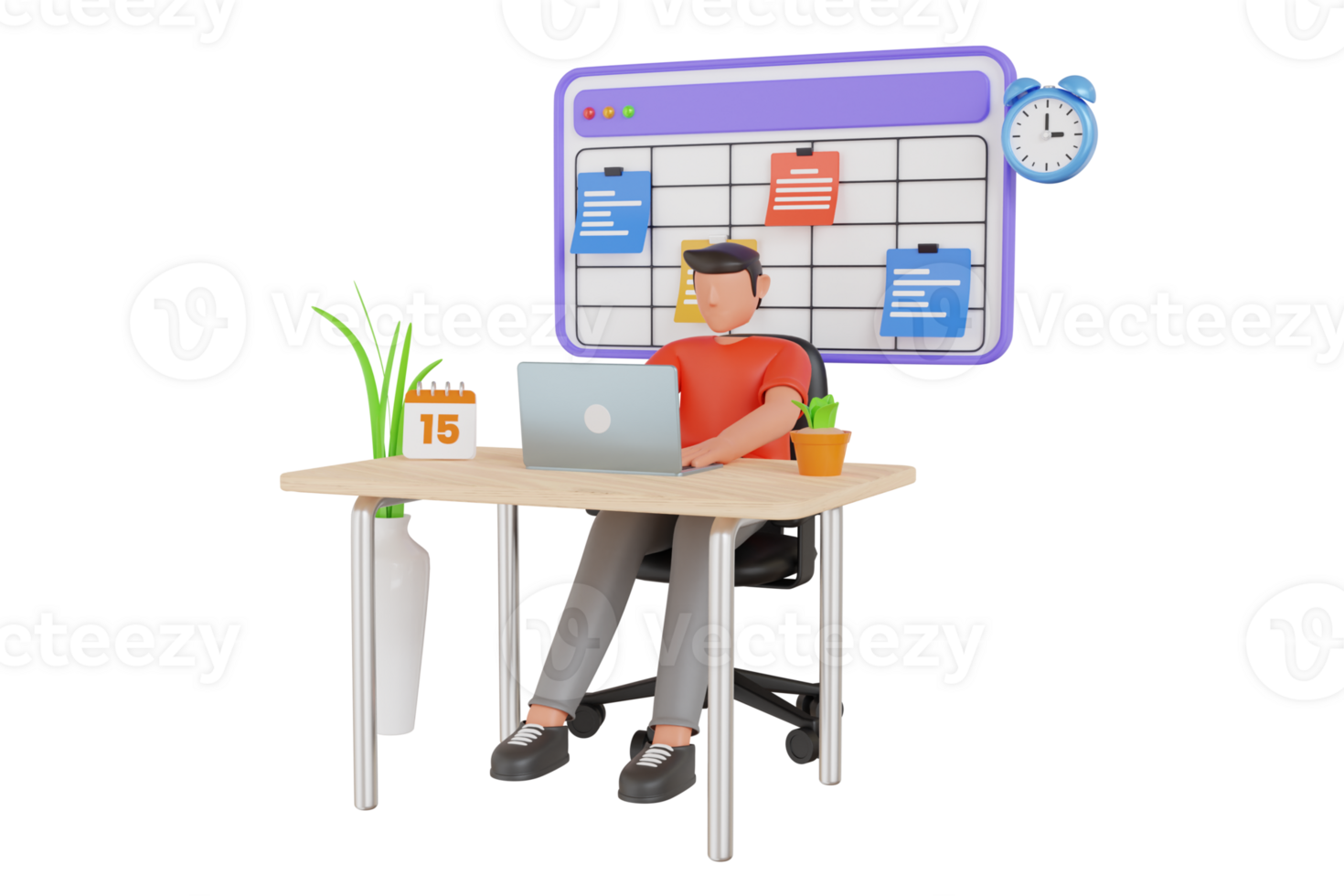 Business management 3d illustration. businessman is planning his work, tasks scheduling, reminder and timetable. png
