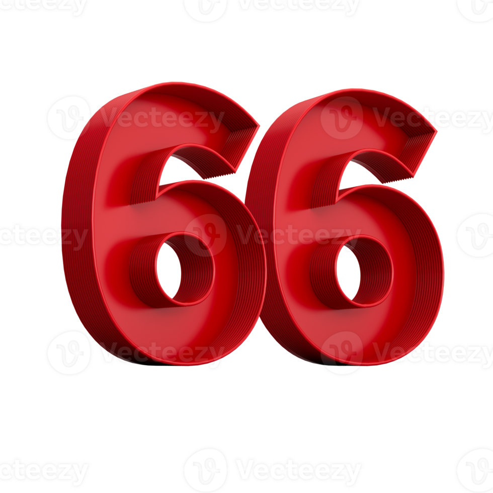 3d illustratie van rood aantal 66 of zestig zes binnenste schaduw png