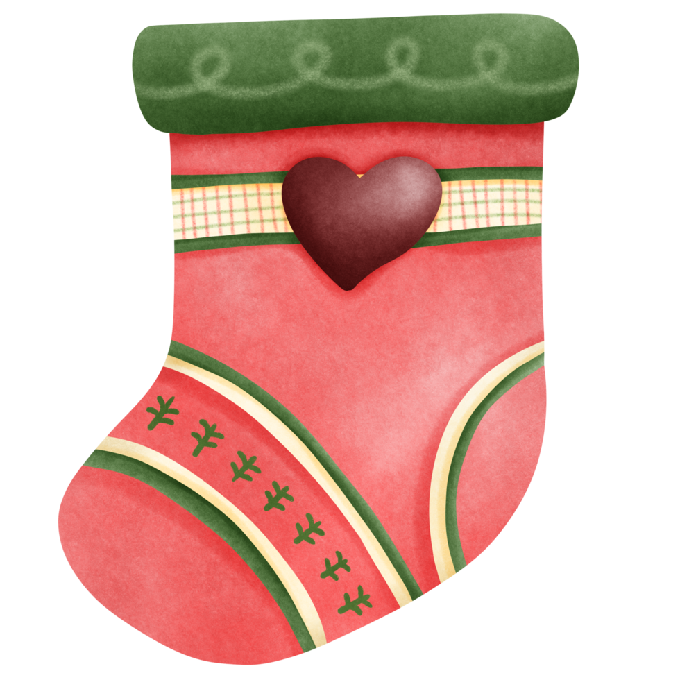 Isolated cute red Christmas sock in transparent background png