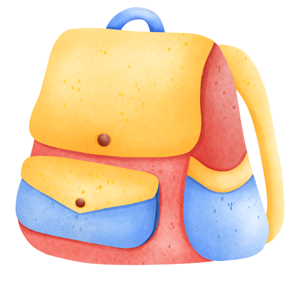 Isolated cute and colorful backpack in transparent background png