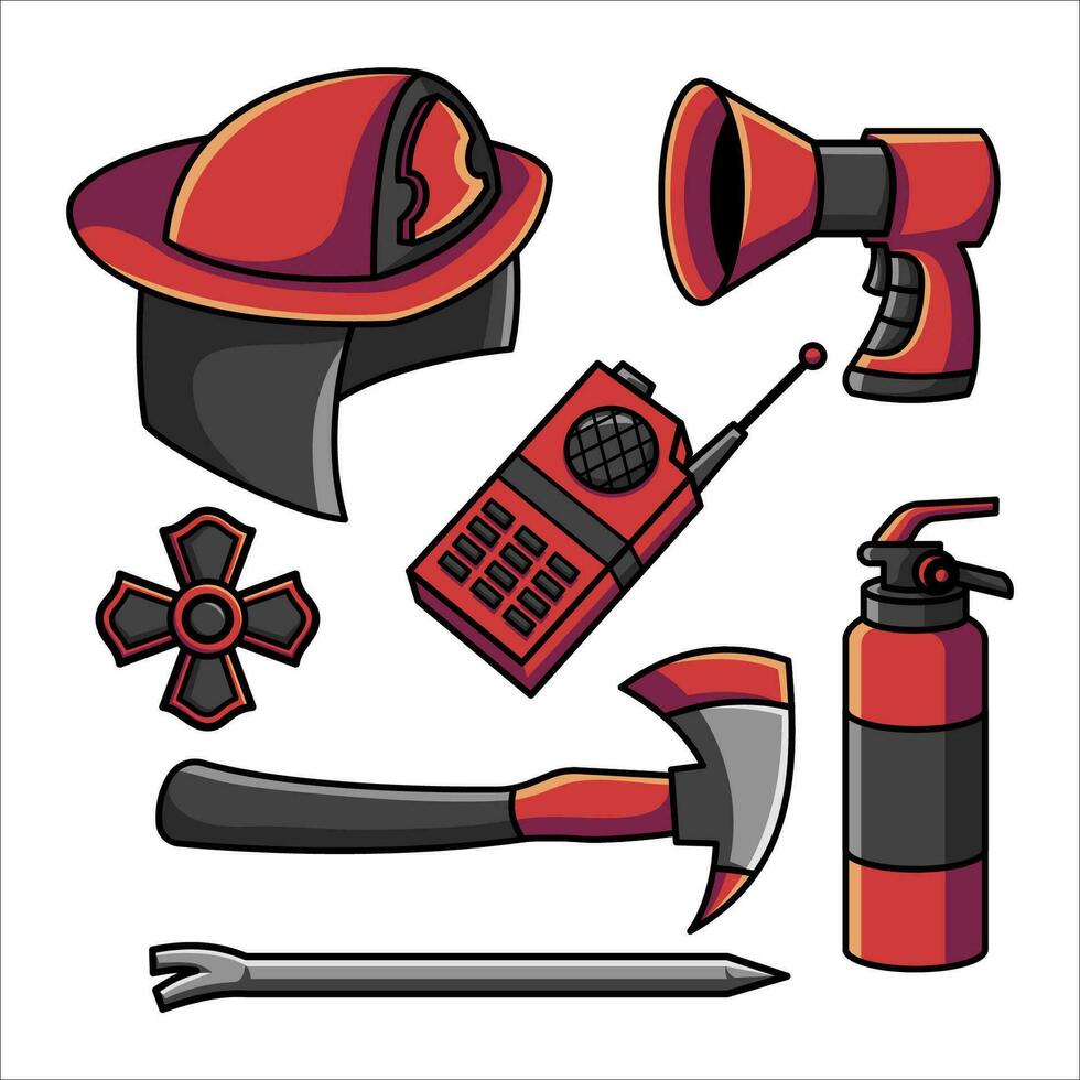 Equipment Set of fireman on white background vector