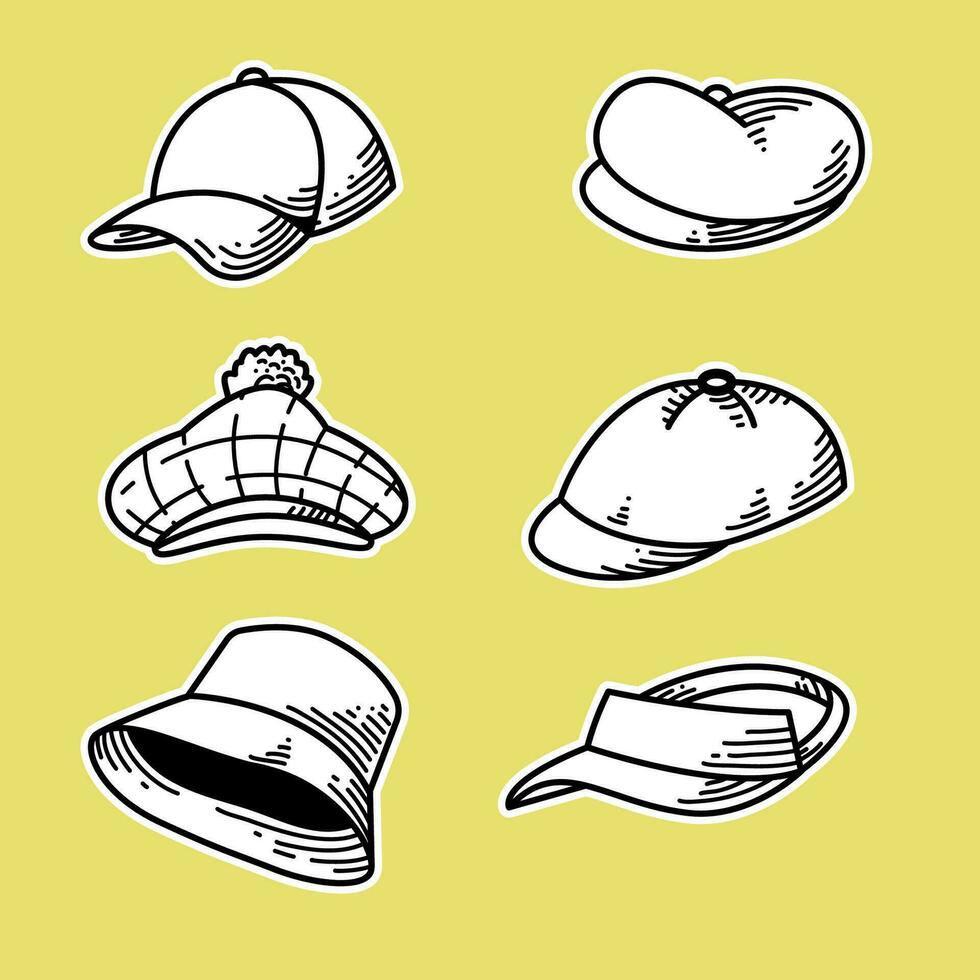 vector set of man and woman golfer elegant hats with doodle style