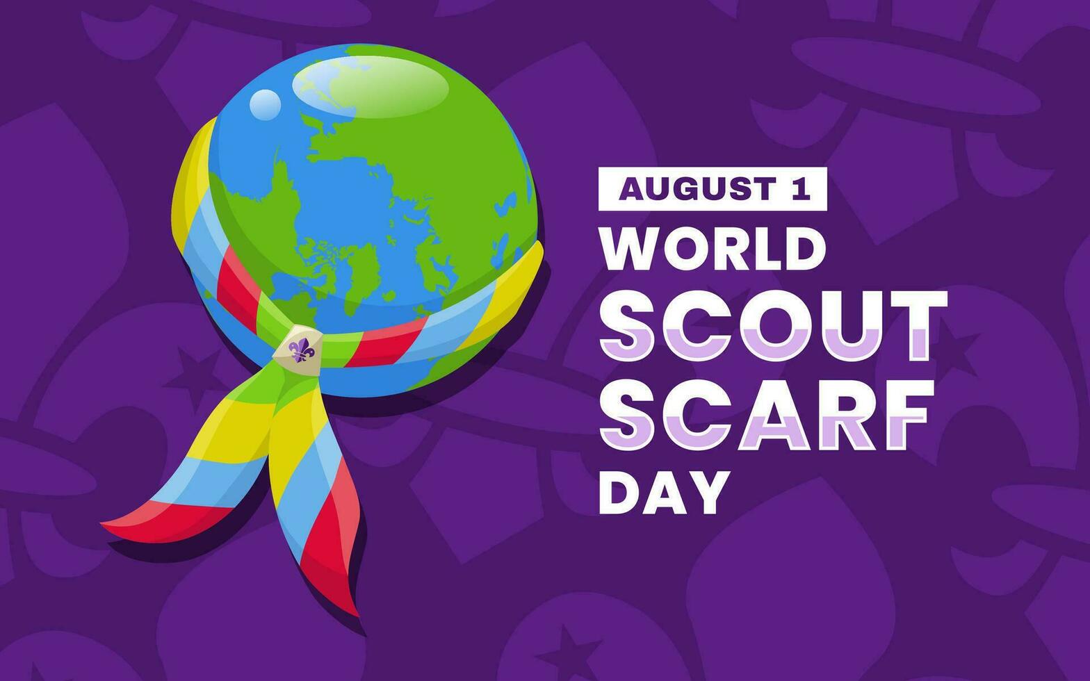 the earth surrounded by scout scarves on a purple background. World Scout Scarf Day August 1st vector