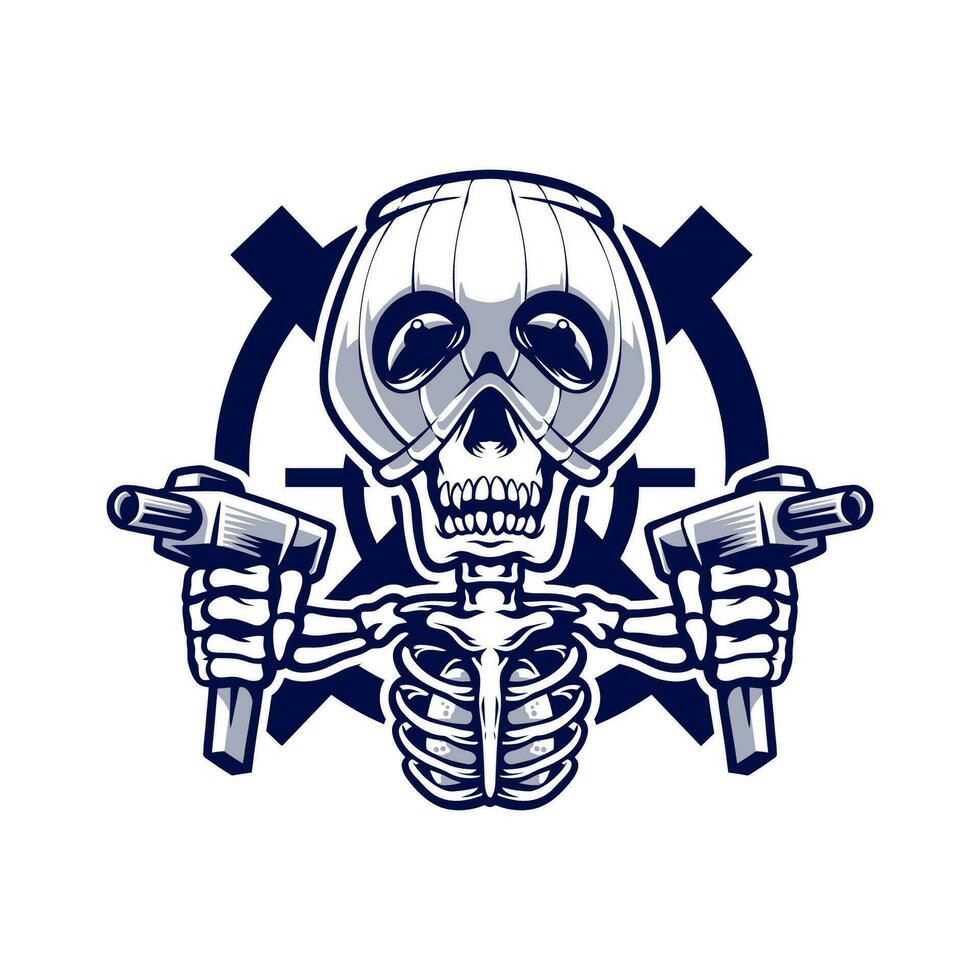 skull gangster with gunner logo design for mascot sport or esport gaming team vector