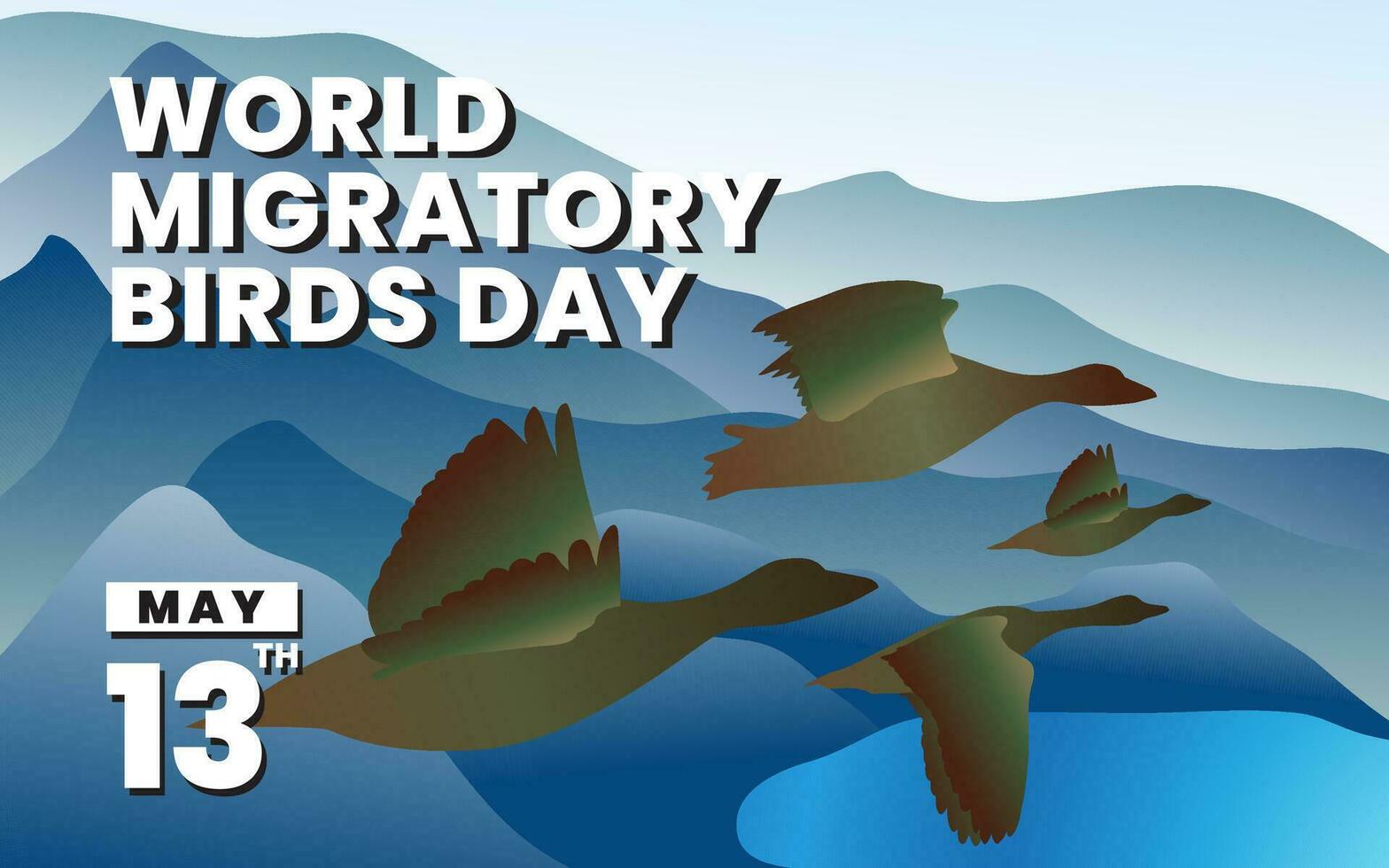 A flock of migratory birds against a mountain background, world migratory birds day, may 13th vector