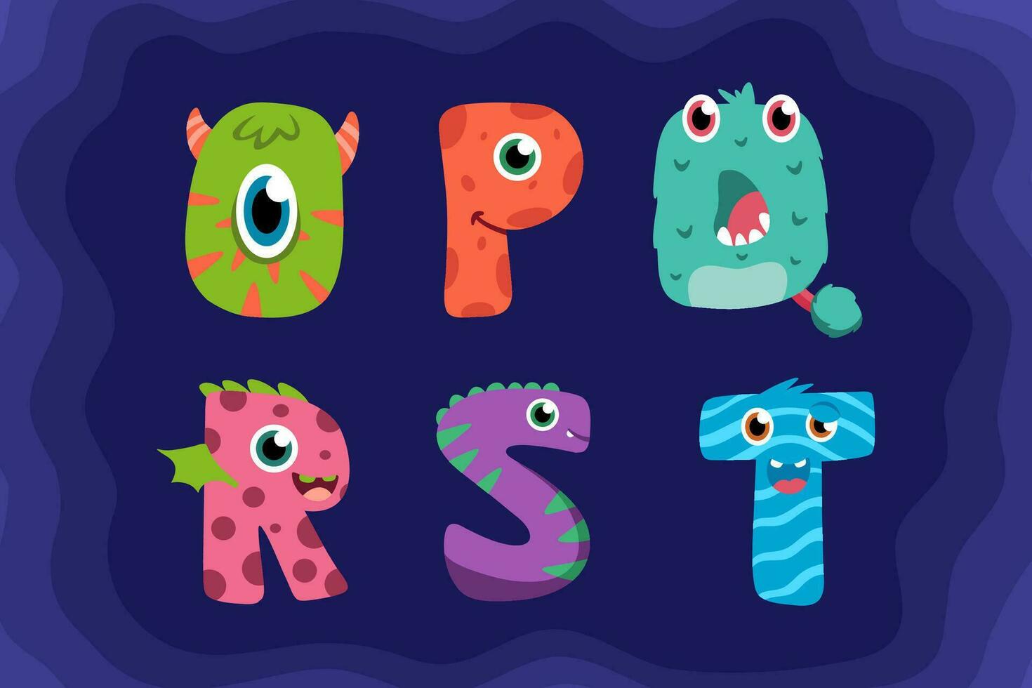 Cartoon funny monster alphabet premium vector