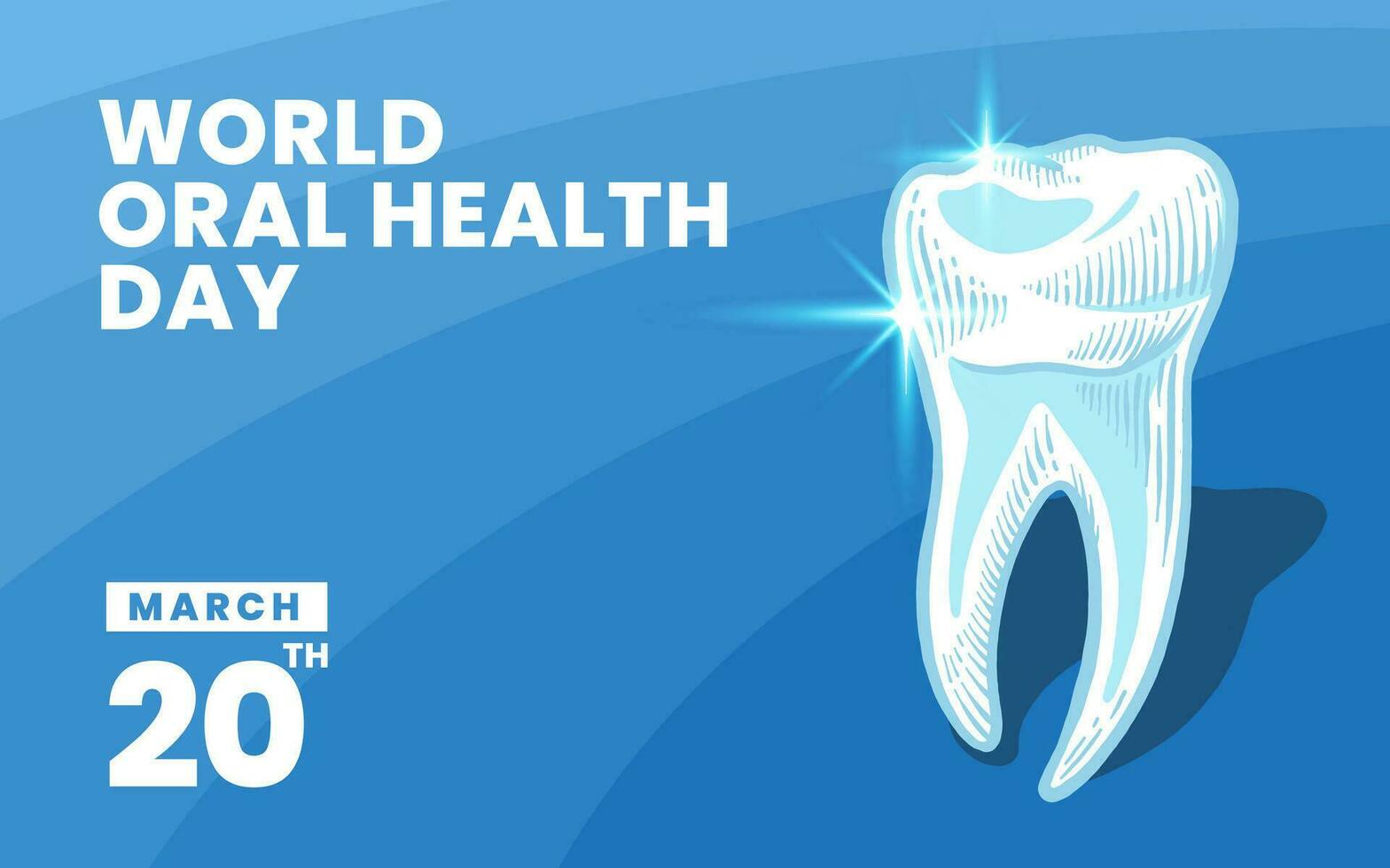 Illustration of healthy and shining teeth on a blue background, World Oral Health Day, March 20 vector