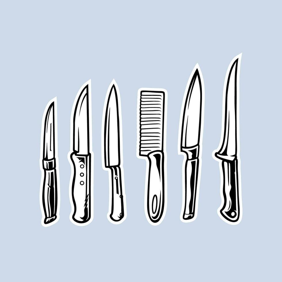 Vector illustration of knife set for butcher shop and kitchen theme.