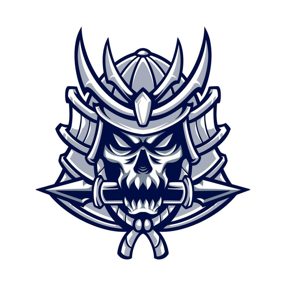 samurai skull head logo design for mascot sport or esport gaming team vector