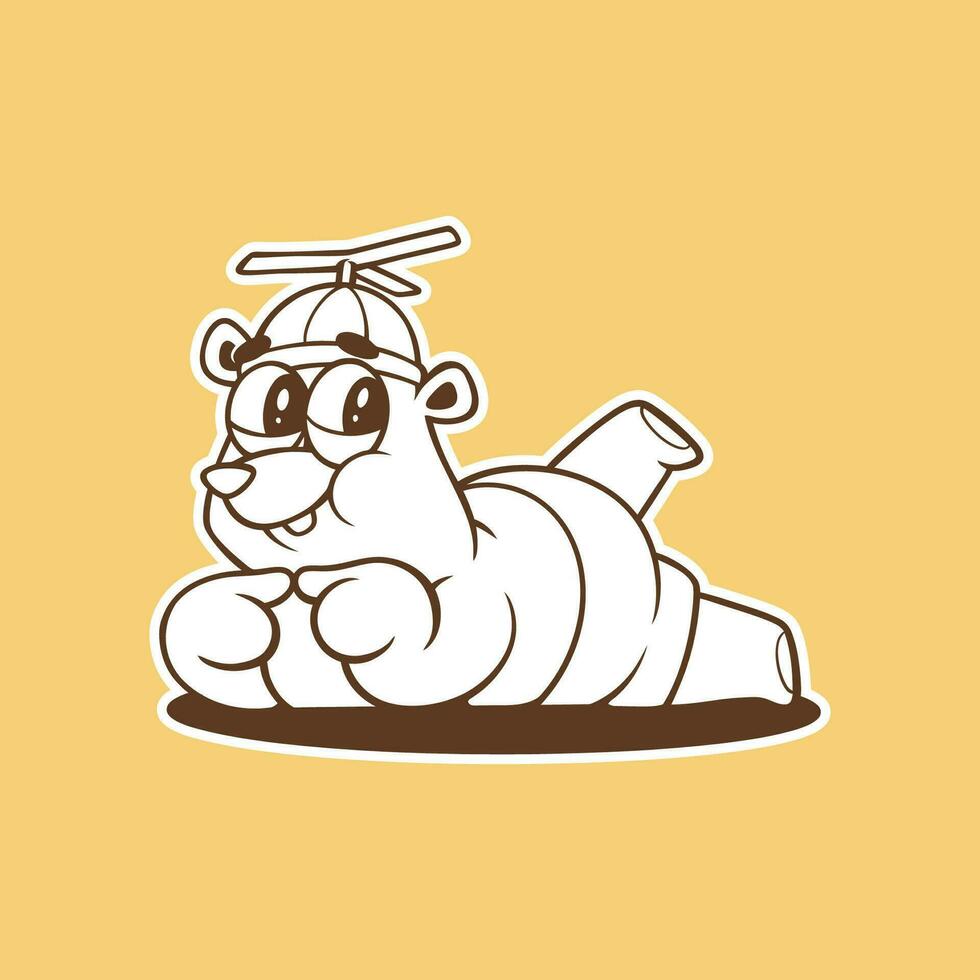 cartoon illustration of a cute bear wearing a propeller hat in a funny pose vector