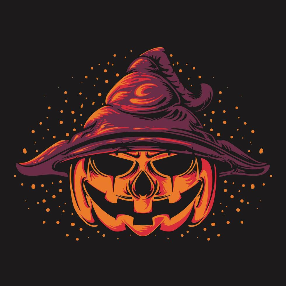 Vector Illustration Pumpkin Halloween Witch Hat