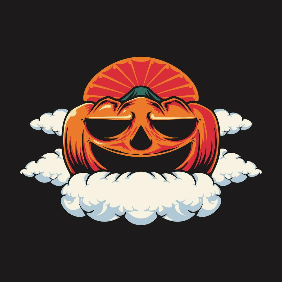 Víspera de Todos los Santos calabaza y nube vector ilustración