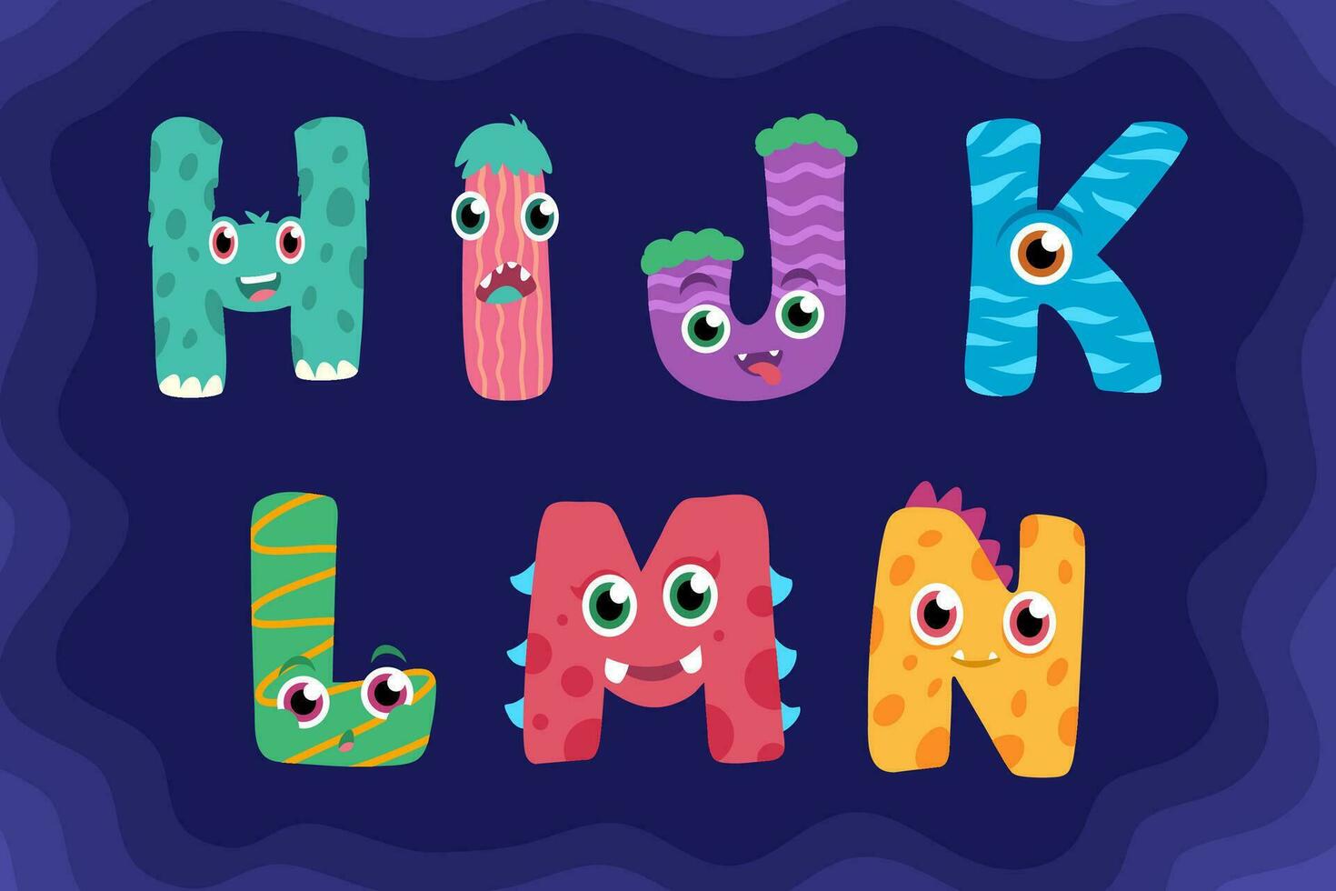 dibujos animados gracioso monstruo alfabeto prima vector
