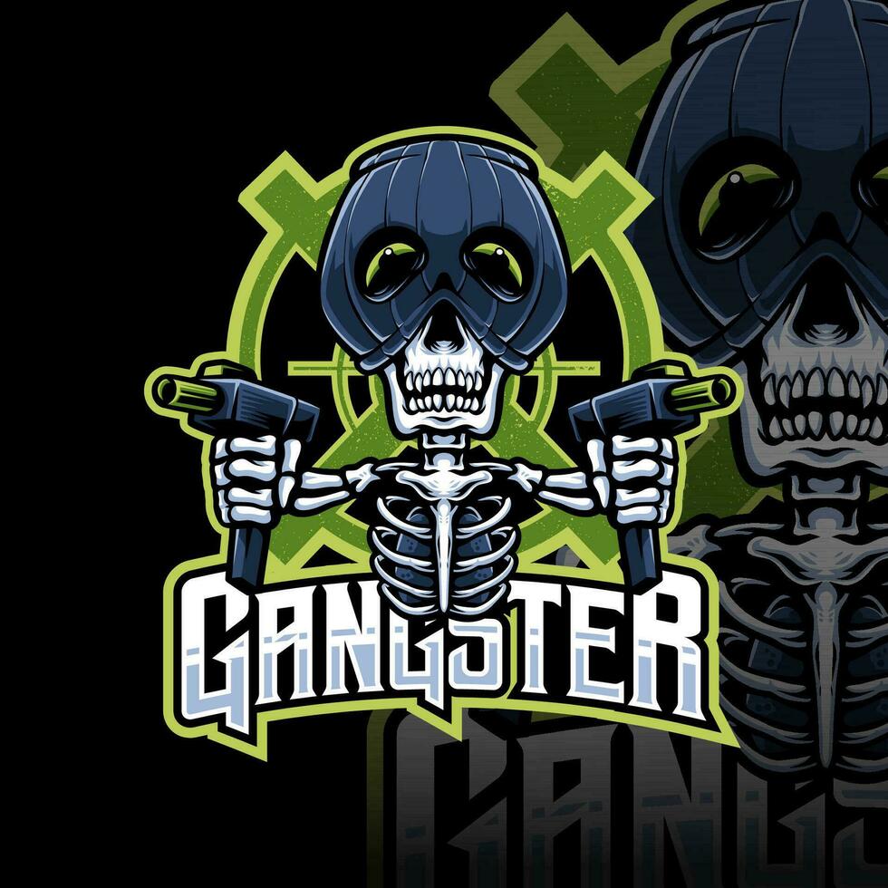 skull gangster with gunner logo design for mascot sport or esport gaming team vector