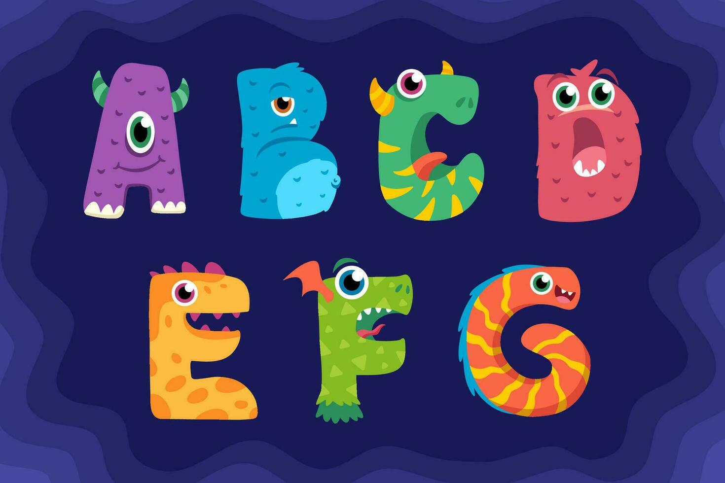 Cartoon funny monster alphabet premium vector