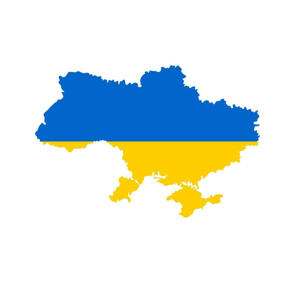 mapa de Ucrania en nacional colores de el bandera de Ucrania en azul y amarillo, aislado en un blanco antecedentes. vector. vector