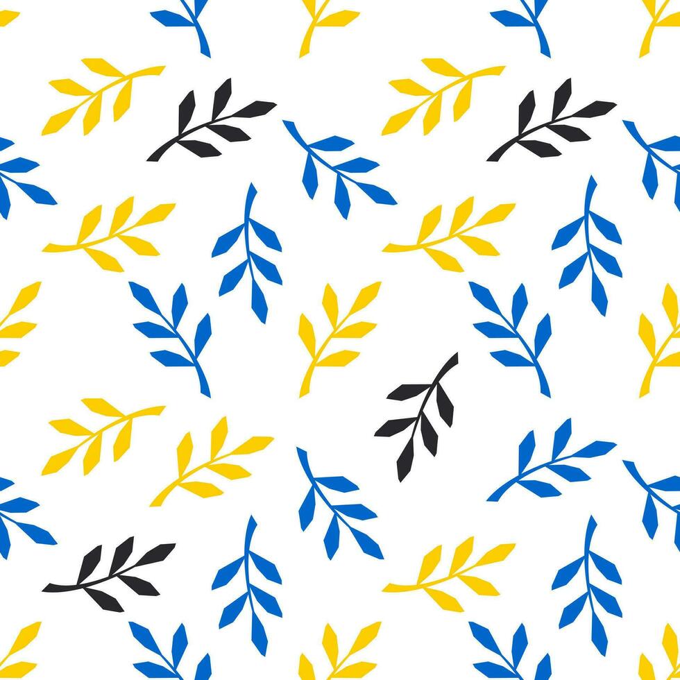 Tropical abstract leaves black, yellow and blue on a white background create a seamless pattern for textile. Vector. vector