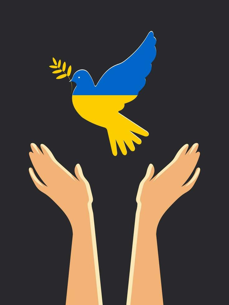 Dove of peace in the colors of the flag of Ukraine isolated on a black background. Vector. vector