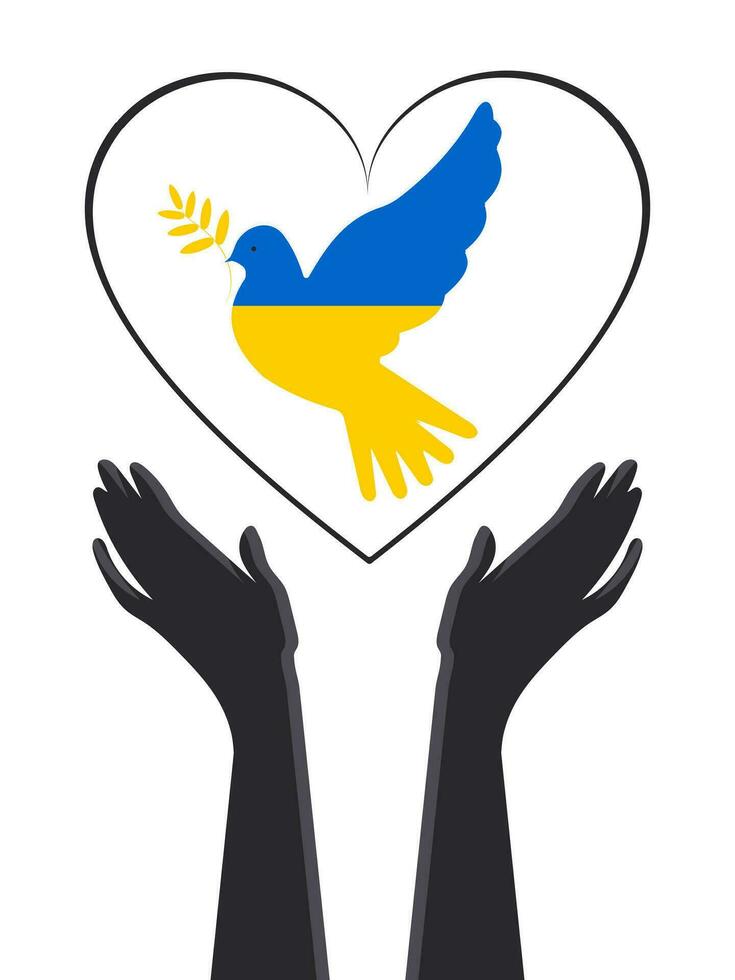 The dove of peace in the colors of the Ukrainian flag and in a heart frame is isolated on a white background. Vector. vector