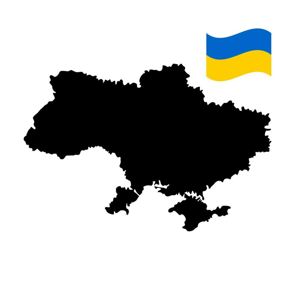 Map of Ukraine in black with the national flag, isolated on a white background. Vector. vector