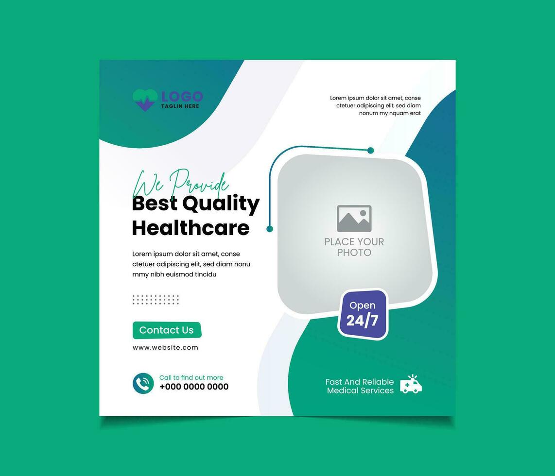 Medical Social Media Post Template, Healthcare Social Media Banner Template Design vector