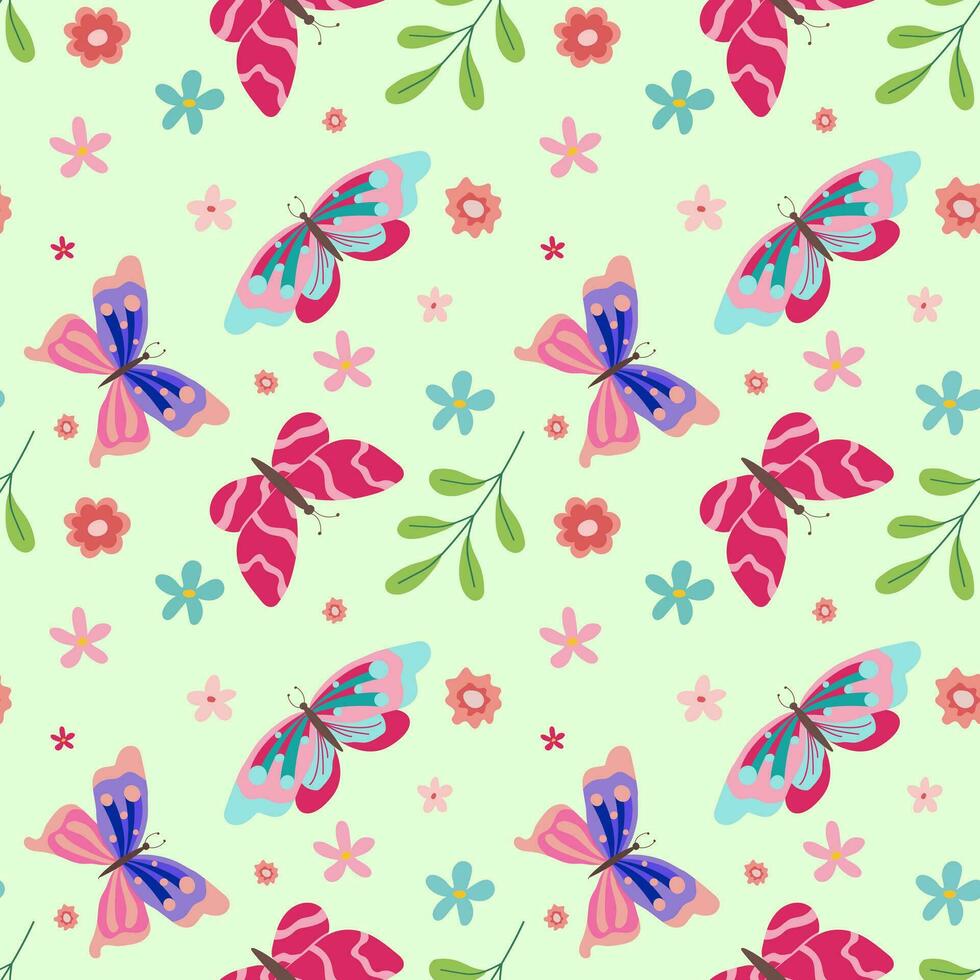 vector modelo con linda mariposas y polillas sin costura mariposas modelo. Perfecto para tela, fondo de pantalla, envase papel, invitación, artesanía. bebé modelo en azul antecedentes. vector ilustración