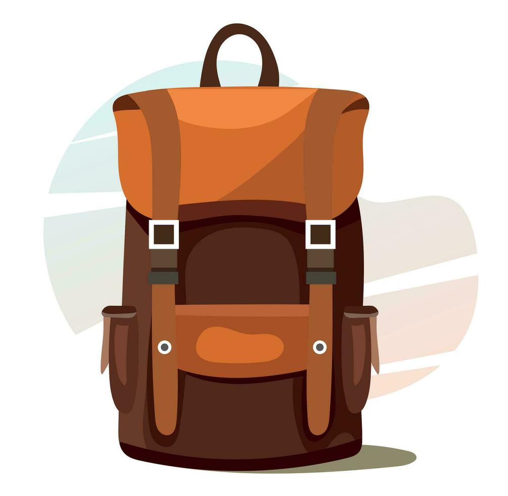 Brown camping backpack in flat and cartoon style. vector