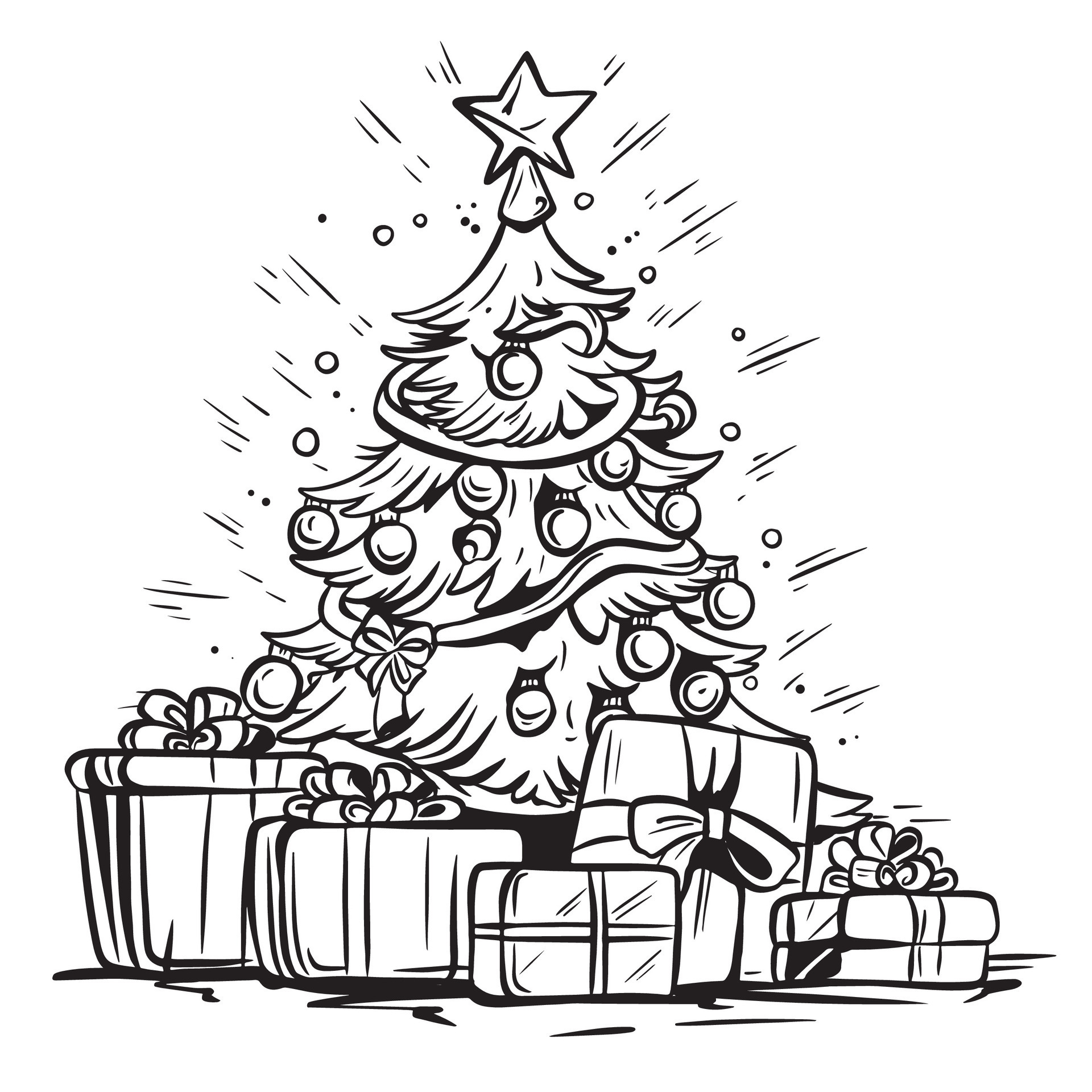 Christmas tree sale with presents under