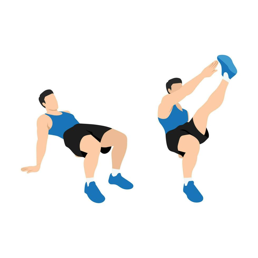 Man doing Crab toe touches exercise. Flat vector illustration isolated on white background