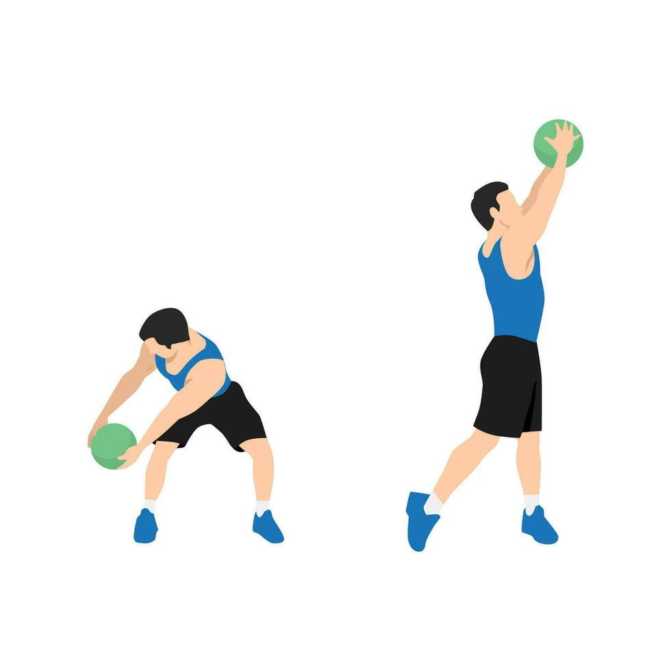 Man doing Medicine ball wood chops. chops exercise. Flat vector illustration isolated on white background