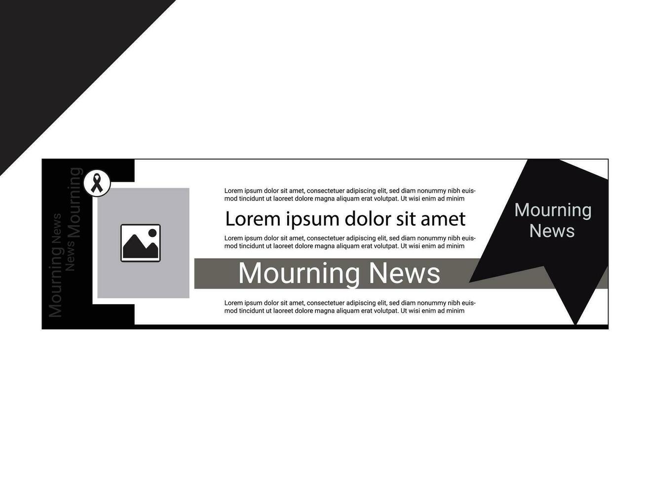 Black mourning news-Awareness Banner for editable social post or print vector